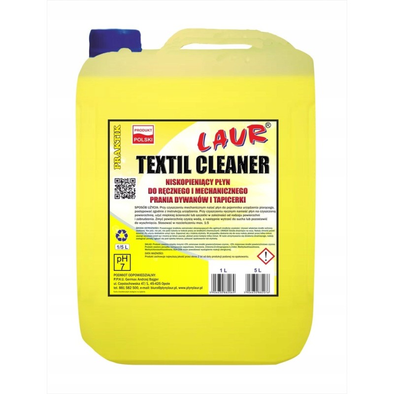 TEXTIL CLEANER KONCENTRAT NISKOPIENIĄCEGO PŁYNU DO ODKURZACZY PIORĄCYCH -  5L