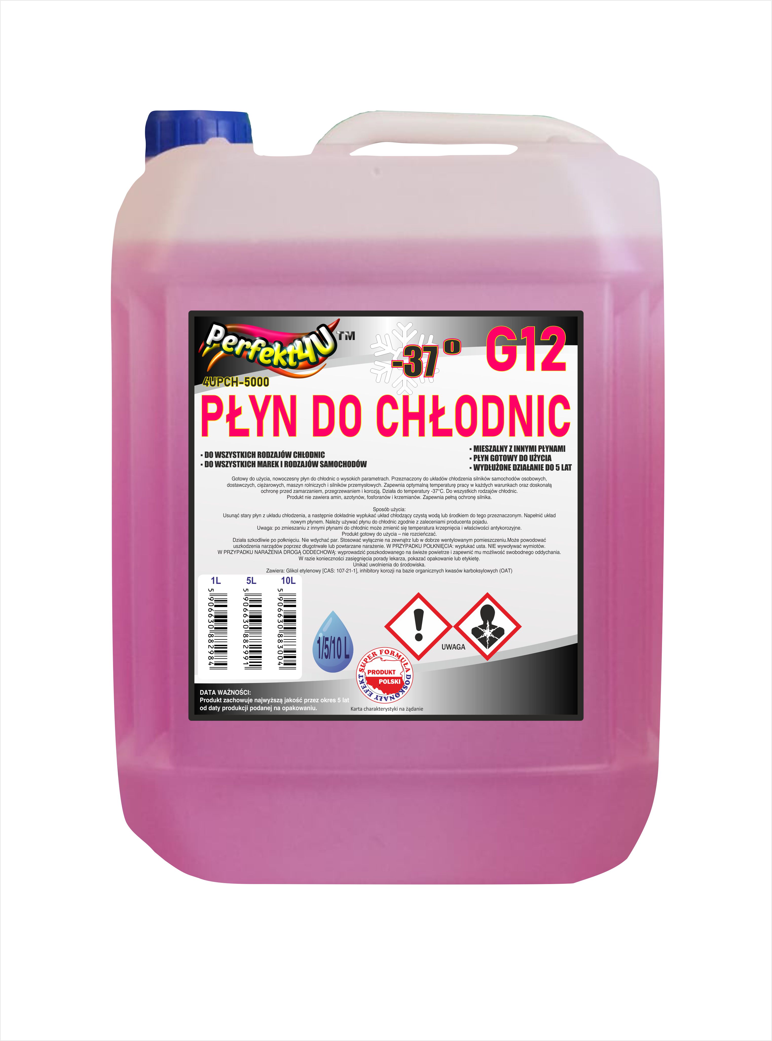 PŁYN DO CHŁODNIC G12 CZERWONY -37STOPNI PERFEKT4U - 5L zdjęcie 1
