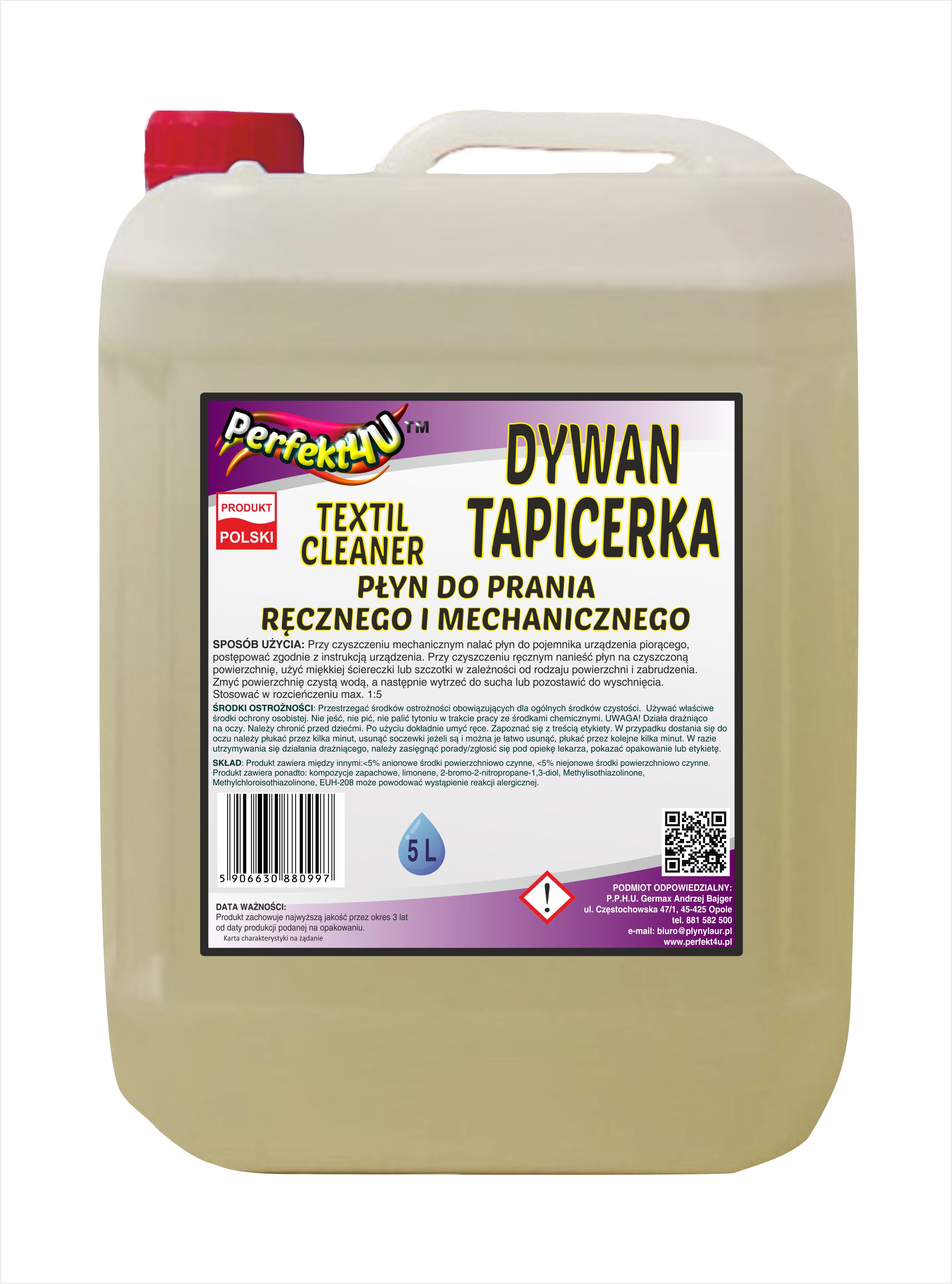 TEXTIL CLEANER KONCENTRAT - DYWAN I TAPICERKA PERFEKT4U- 5l - GERMAX zdjęcie 1