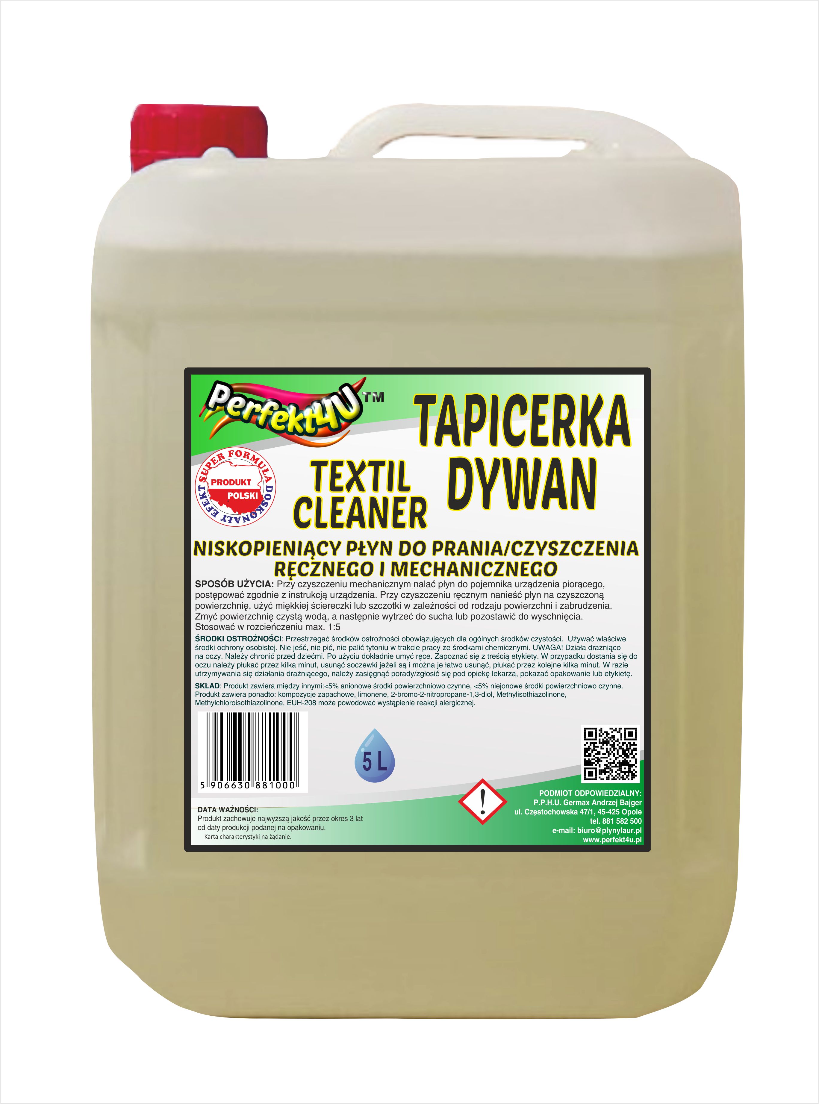 KONCENTRAT NISKOPIENIĄCEGO PŁYNU DO DYWANÓW I TAPICERKI - TEXTIL CLEANER - 5l - GERMAX zdjęcie 1