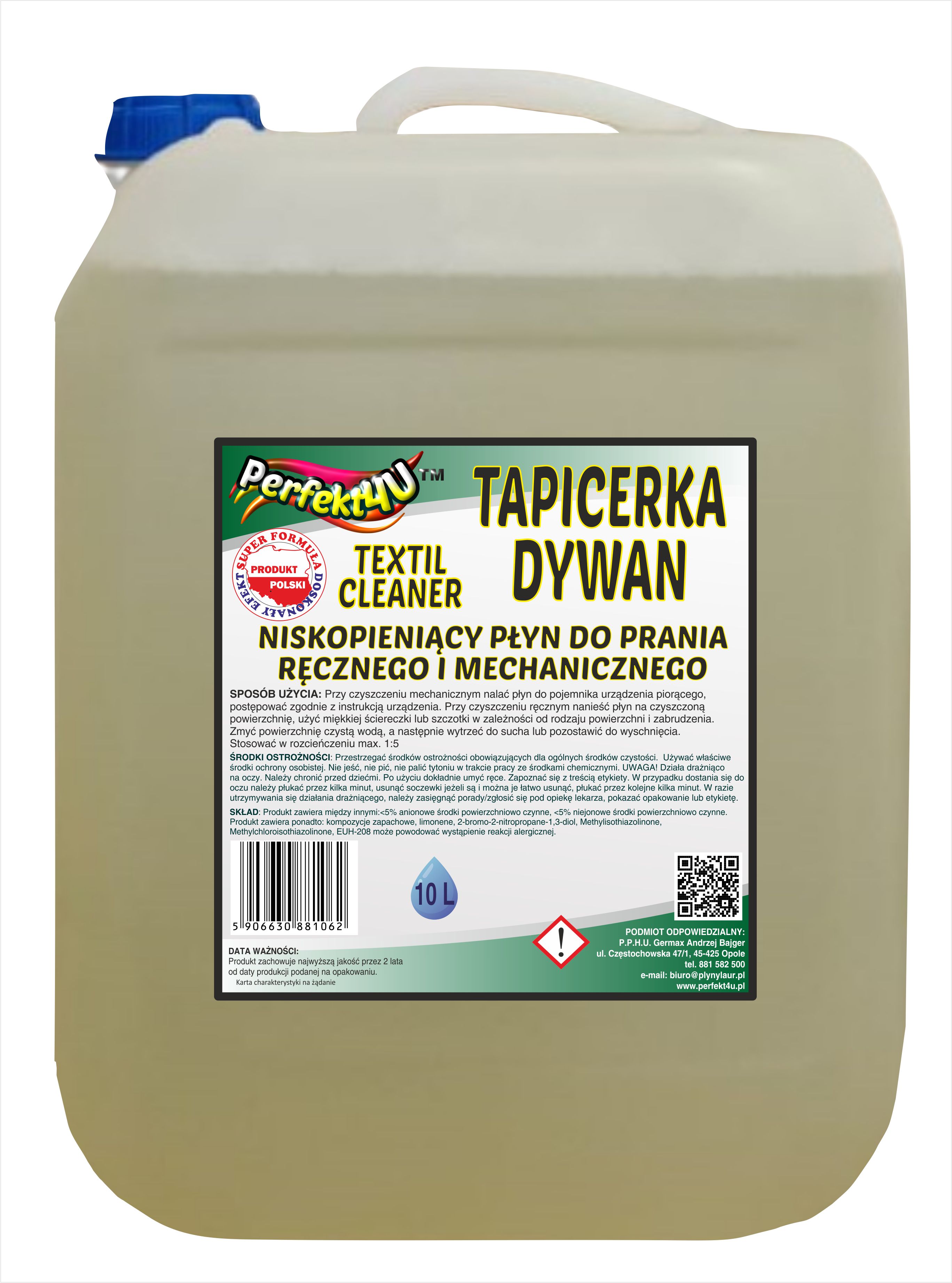 KONCENTRAT NISKOPIENIĄCEGO PŁYNU DO DYWANÓW I TAPICERKI - TEXTIL CLEANER - 10l - GERMAX zdjęcie 1