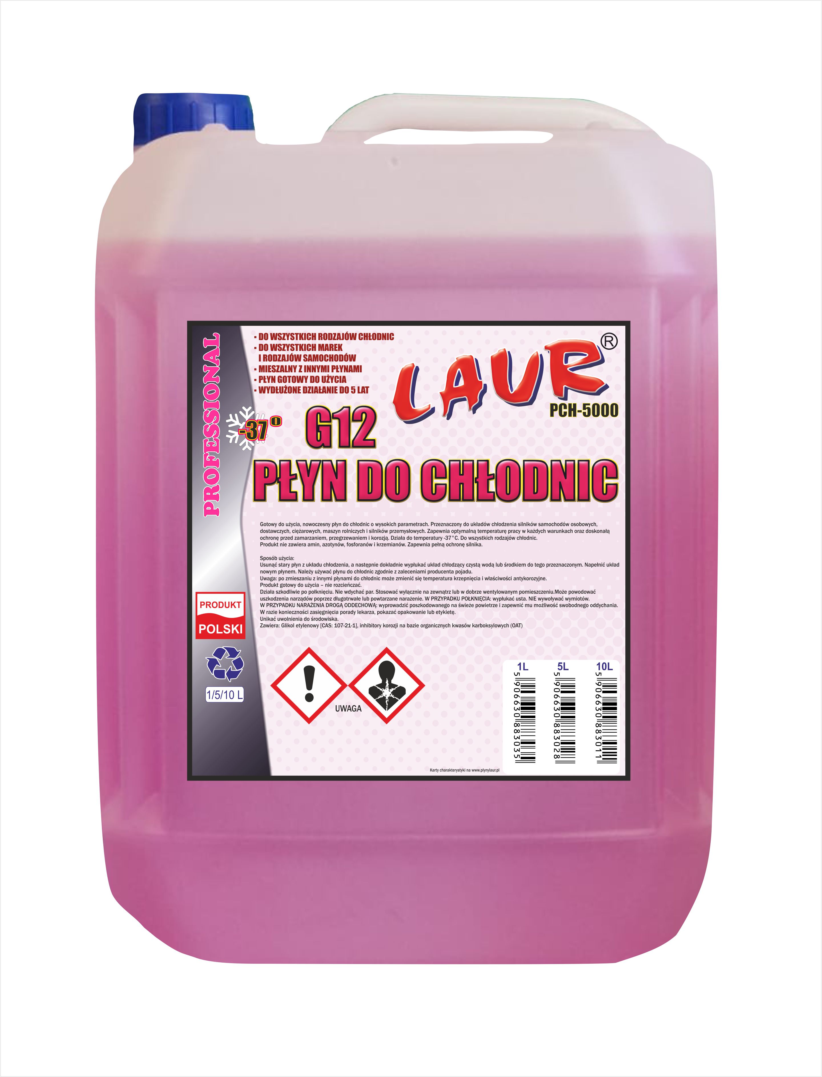 PŁYN DO CHŁODNIC G12 CZERWONY -37STOPNI - 5L zdjęcie 1