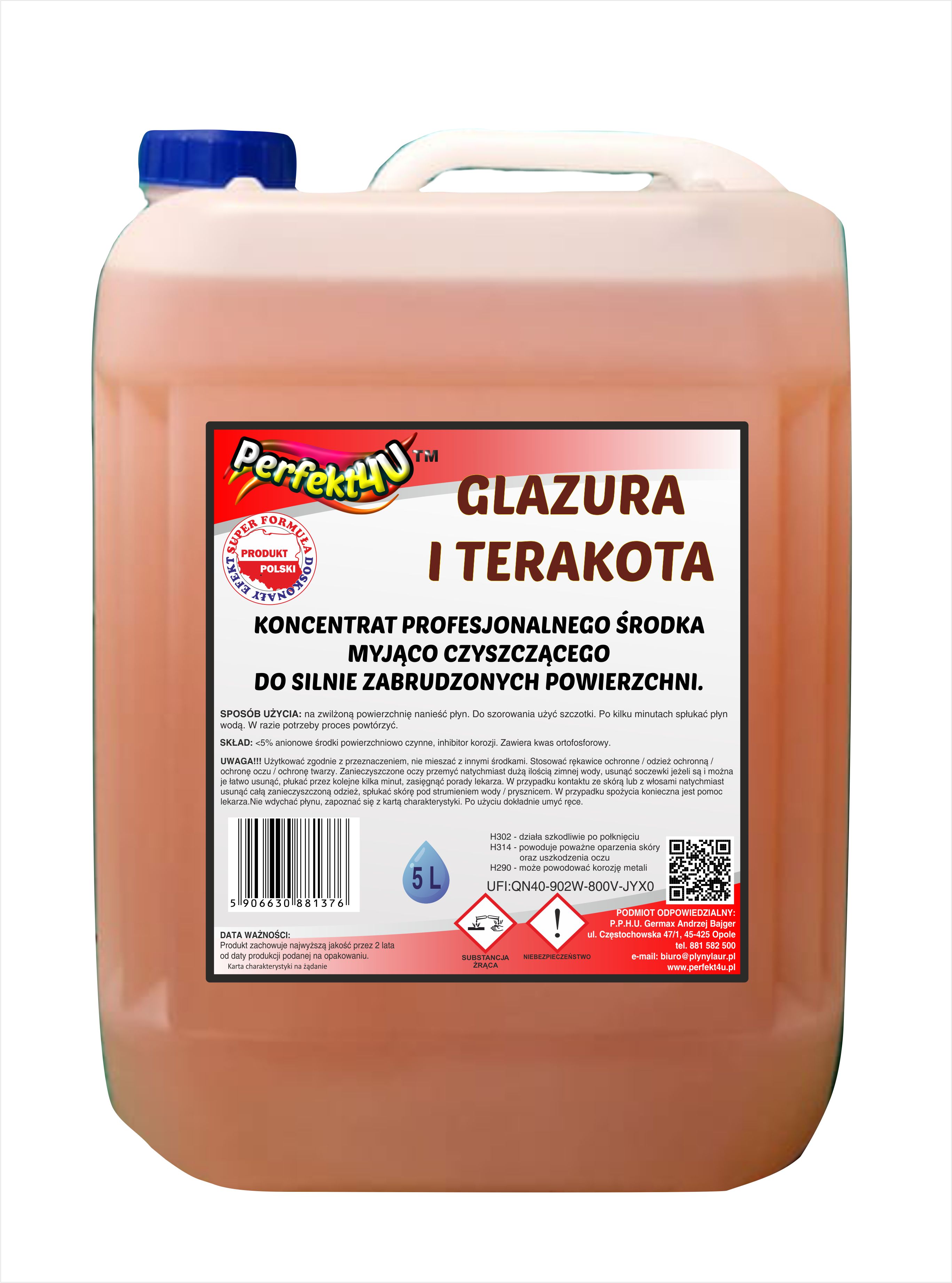 GLAZURA I TERAKOTA PERFEKT4U- KONCENTRAT PŁYNU DO MYCIA I CZYSZCZENIA - 5L - GERMAX zdjęcie 1