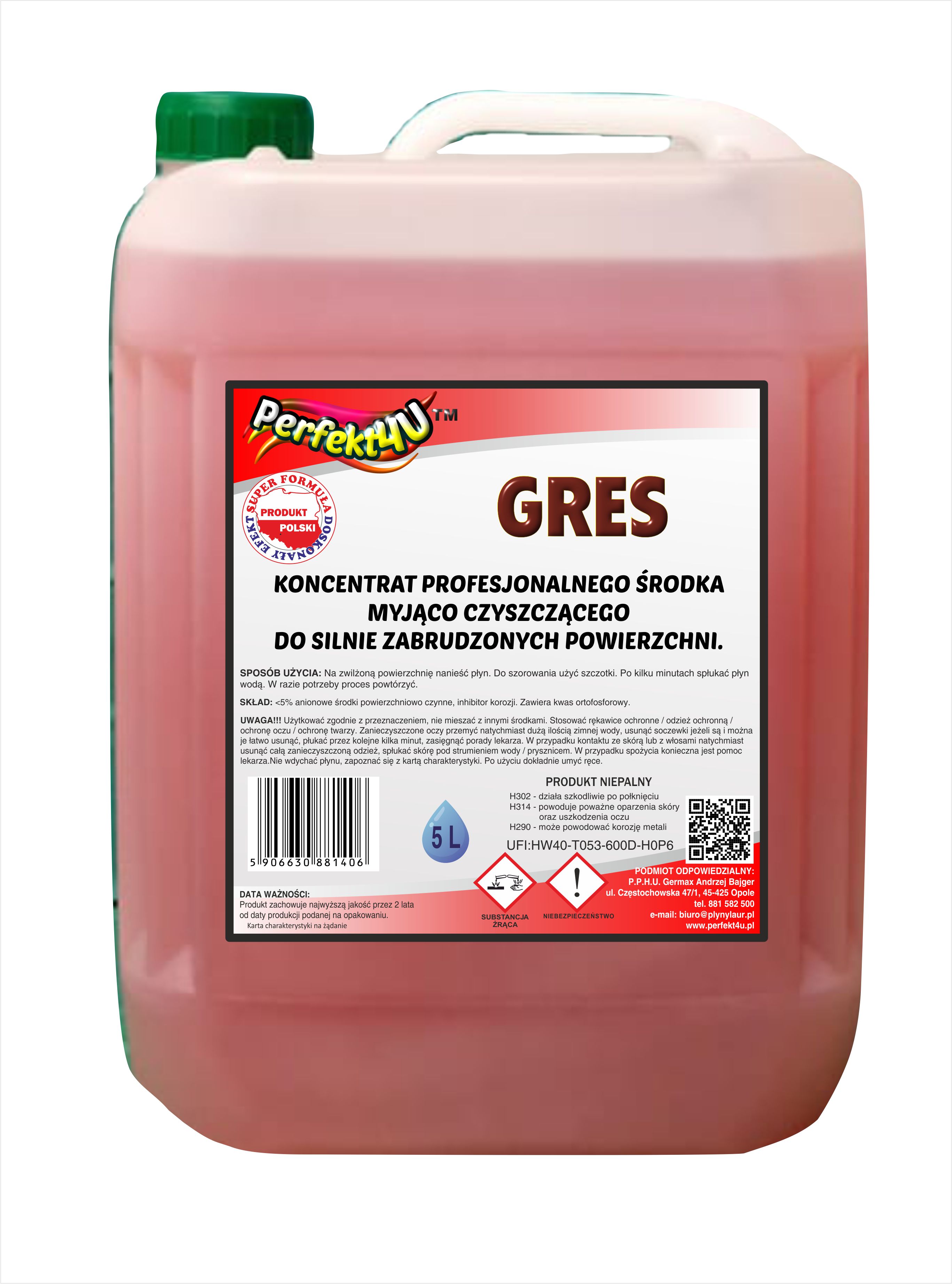 GRES PERFEKT4U - KONCENTRAT PŁYNU DO MYCIA I CZYSZCZENIA 5L - GERMAX zdjęcie 1